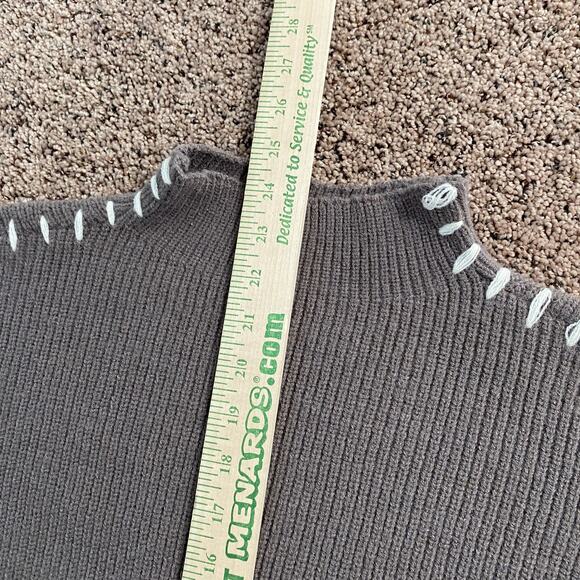 Commense Sweater Womens XL Gray Mock Neck Chunky Knit Contrast Stitch Pullover - Picture 5 of 7